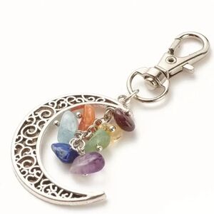 7 color stone moon pendant keychain